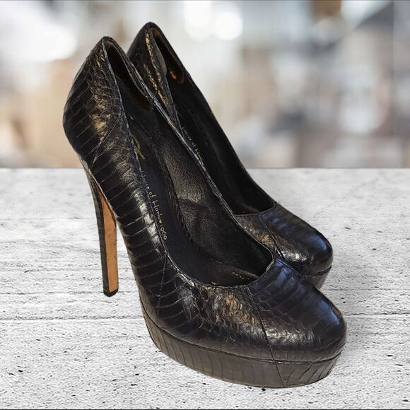 HOUSE of HARLOW 1960 NORA SNAKESKIN PLATFORM STILETTO HEELS  8.5 M- 39EU BLACK - Picture 8 of 16